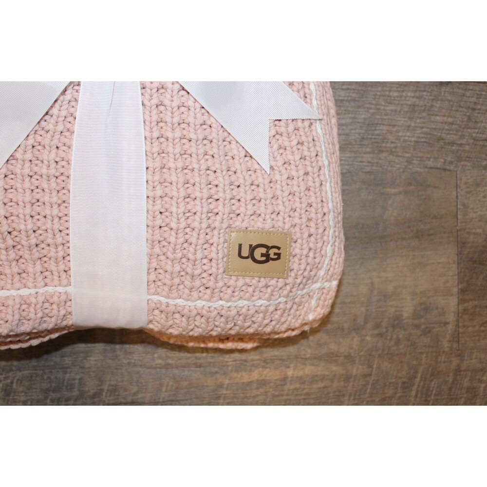 UGG HOME WAFFLE KNIT SWEATER THROW BLANKET PINK 50 X 70 NEW - Picture 2 of 4